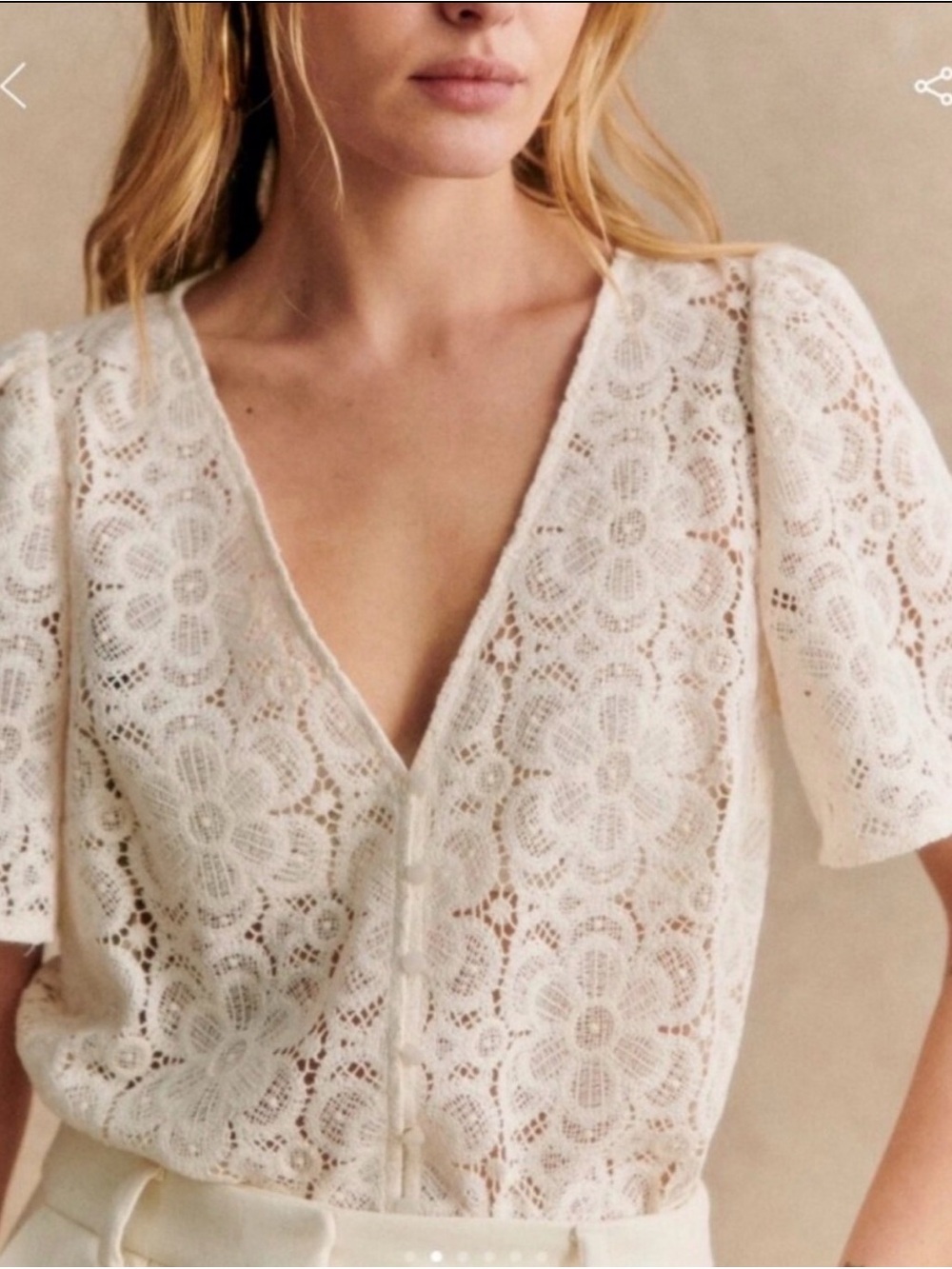 Sezane Emma Blouse Ecru Lace US Size 2EU Size 34